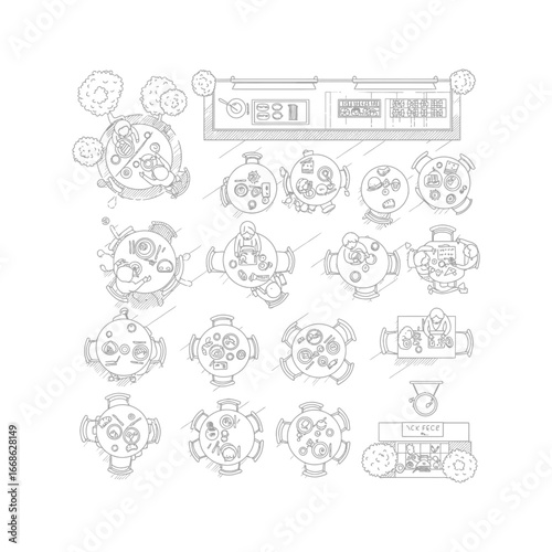 Wallpaper Mural TopDown Restaurant Sketch Seating Plan Tables Food and Outdoor Area Torontodigital.ca