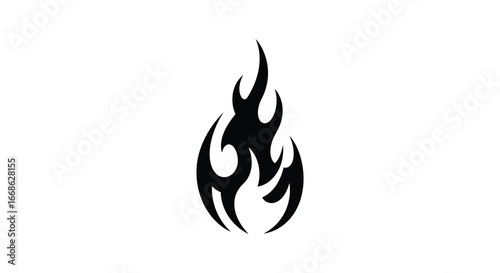 A black flame icon on a white background silhouette