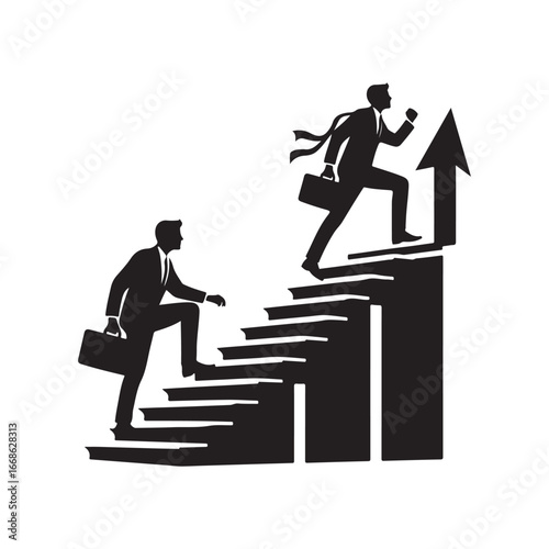Business people climbing stairs vector silhouette outline logo design concept illustration