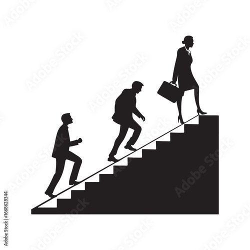 Business people climbing stairs vector silhouette outline logo design concept illustration