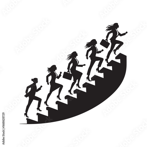 Business people climbing stairs vector silhouette outline logo design concept illustration