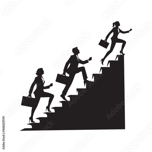 Business people climbing stairs vector silhouette outline logo design concept illustration