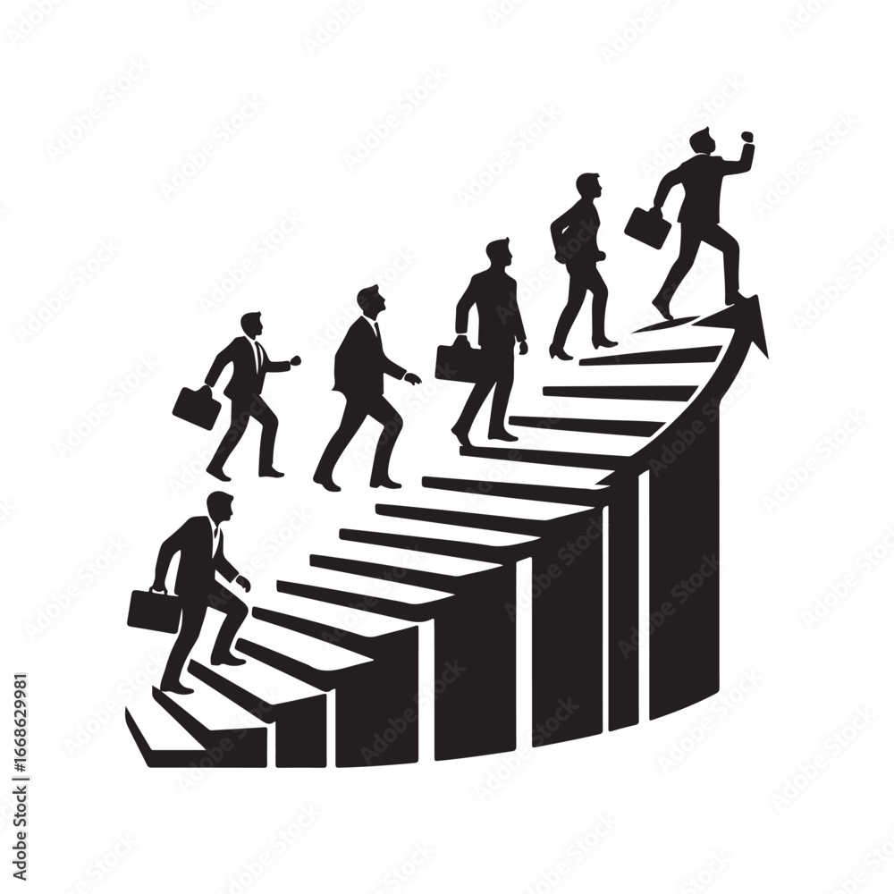 Fototapeta premium Business people climbing stairs vector silhouette outline logo design concept illustration
