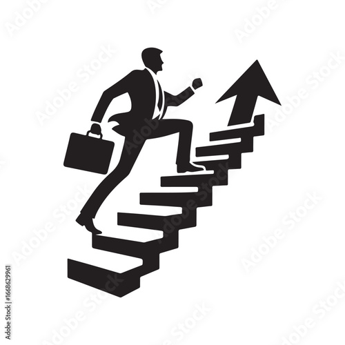 Business people climbing stairs vector silhouette outline logo design concept illustration