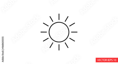 Clean and simple vector outline of a sun symbol, perfect for weather applications and conceptual designs, representing the essential idea of daylight, warmth, and positive illumination