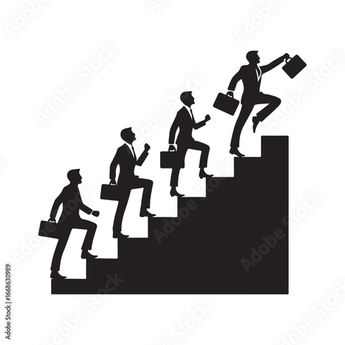 Business people climbing stairs vector silhouette outline logo design concept illustration
