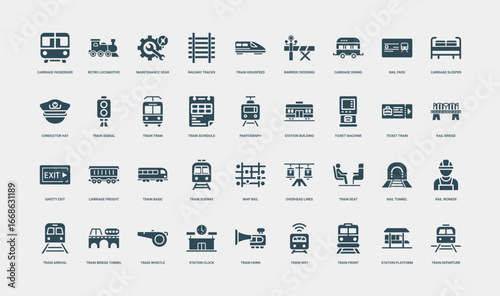 collection railways high-speed trains transportation icons train travel infrastructure