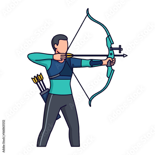 Illustration of an archer aiming with a bow and arrow in a sporting event.