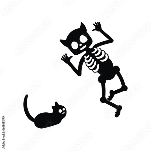 Clumsy Skeleton Tripping Over Small Cat
