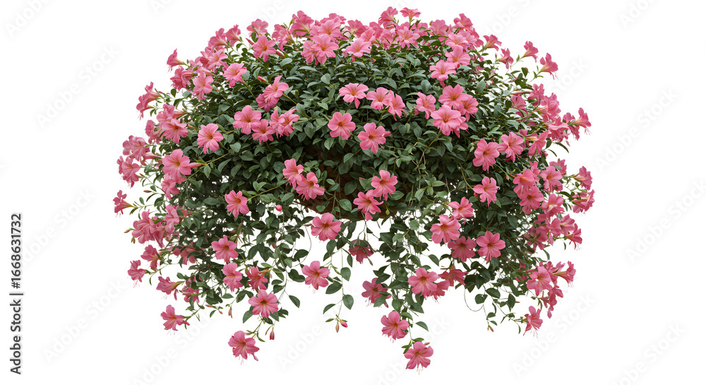 Fototapeta premium Pink flowering bush in bloom, ideal for garden design and floral decoration - Isolated White Background