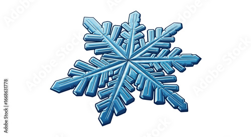 Detailed Snowflake Illustration: Intricate Crystalline Structure in Icy Blue.