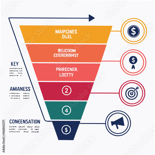 Sales funnel Infographic diagram template for business. Modern Timeline 5 steps, digital marketing data, presentation vector infographics.