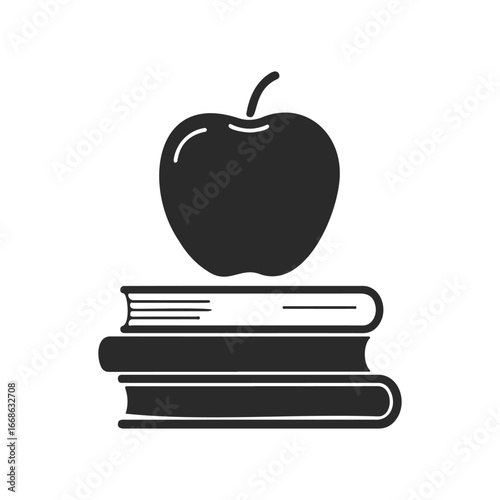 Black silhouette of apple on two stacked books