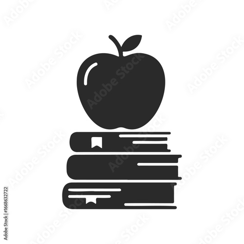 Silhouette of apple on stack of books symbolizing knowledge and education