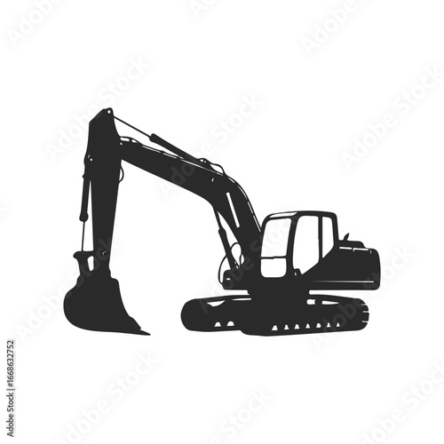 Silhouette of a crawler excavator on white background