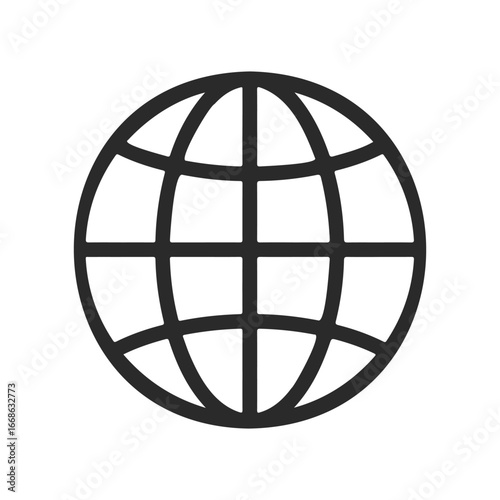 Black globe icon representing global connectivity and networking