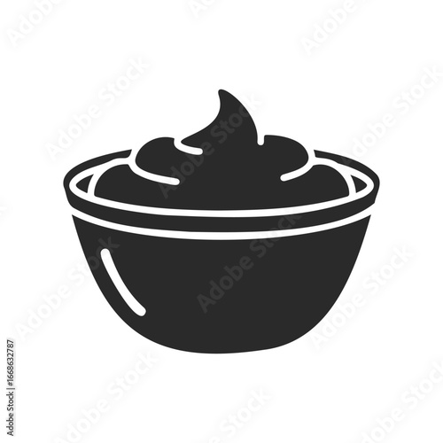 Black and white icon of a bowl of creamy dessert or sauce