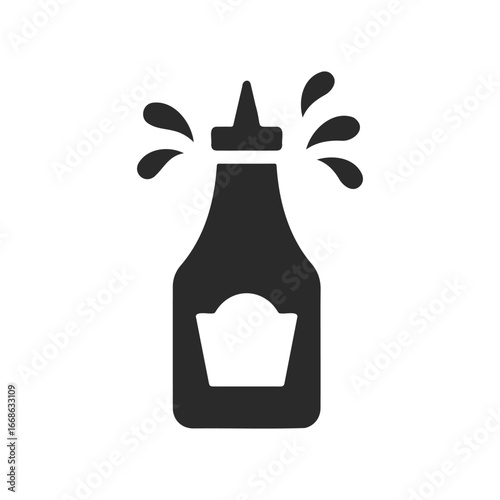 Iconic black sauce bottle with splash illustrating condiment concept