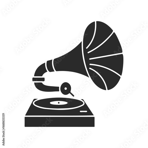 Vintage gramophone silhouette icon on white background