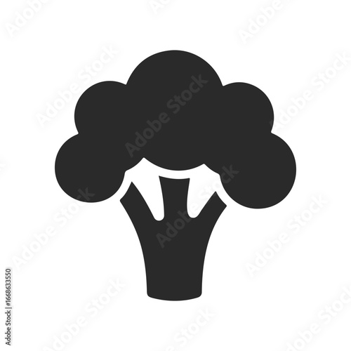Silhouette of a broccoli floret on white background.