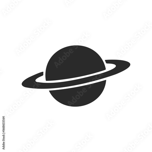 Black saturn icon with rings on white background
