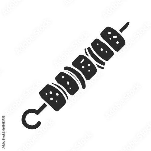 Silhouette of grilled meat skewer with vegetables on stick