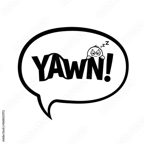 Cartoon Yawn Speech Bubble with Sleepy Character