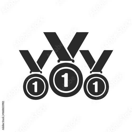 Three first-place medals with ribbons on white background