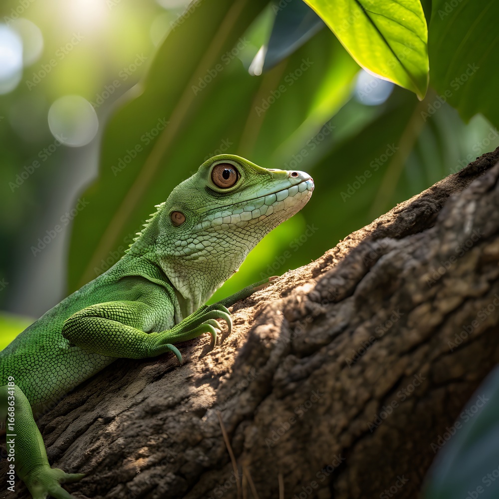 Fototapeta premium Small Green Iguana Closeup