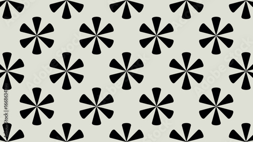 Abstract seamless pinwheel floral pattern with black petal shapes on light background
