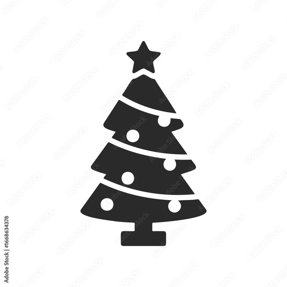 Fototapeta premium Black silhouette of decorated christmas tree with star