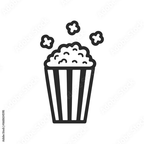 Popcorn icon in striped bucket with popping kernels