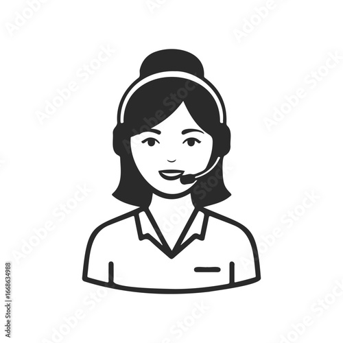 Female customer service icon with headset and smiling expression