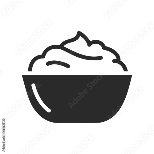 Black and white icon of yogurt or whipped cream in bowl