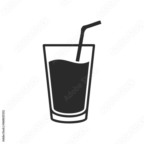 Black and white icon of a beverage glass with straw