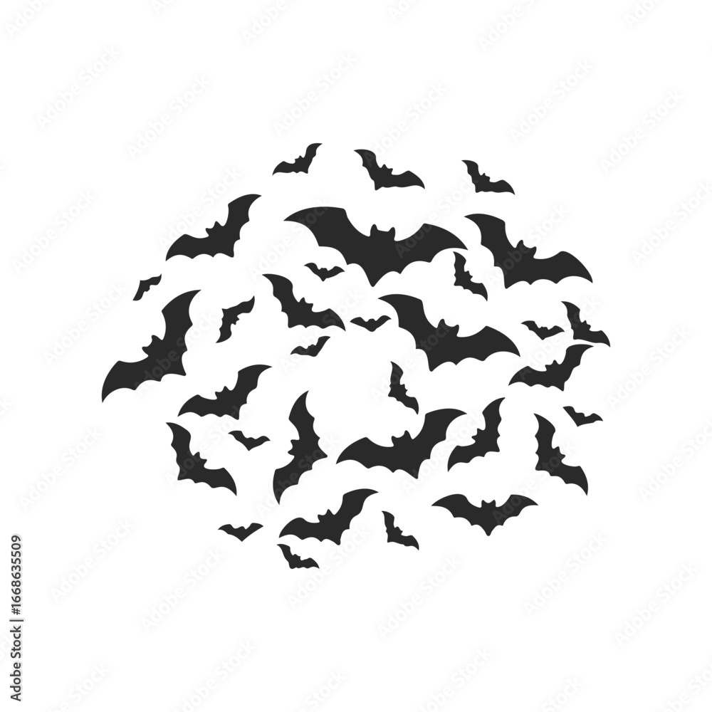 Naklejka premium Silhouette of flying bats in circular pattern on white background