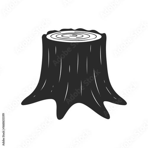 Detailed black tree stump icon on white background
