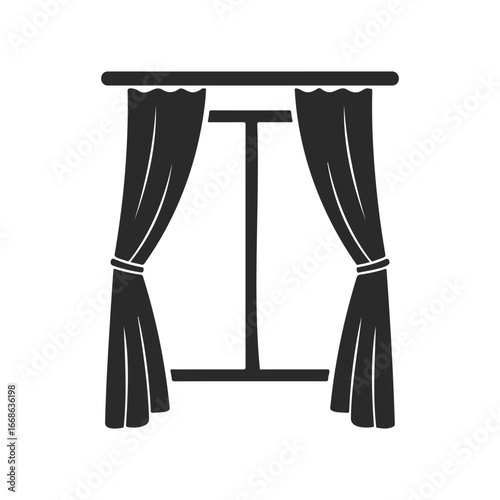 Elegant black curtains with rod in minimalist design illustration
