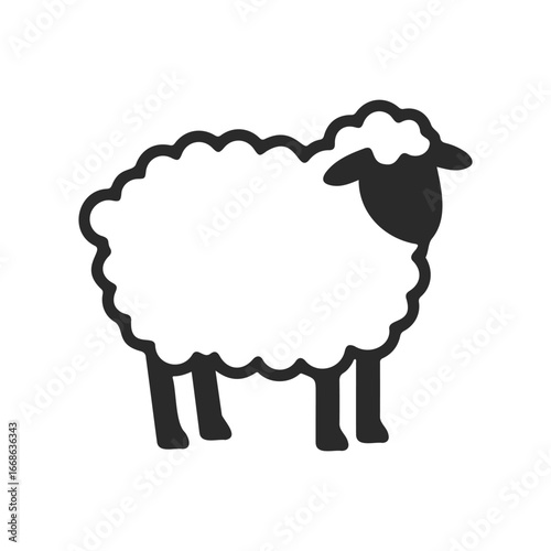 Silhouette of a sheep with fluffy wool isolated on white background