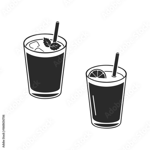 Illustration of two refreshing iced drinks with garnishes
