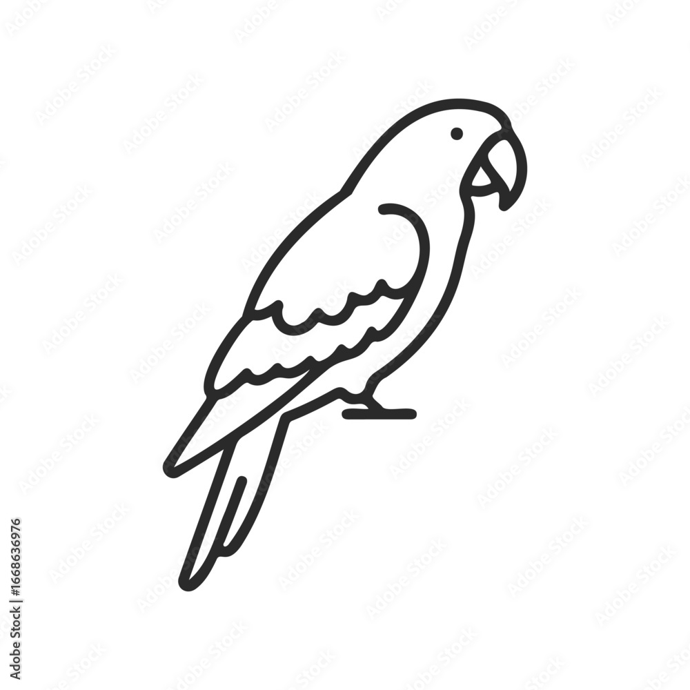 Obraz premium Simple black line drawing of a parrot in profile on white background