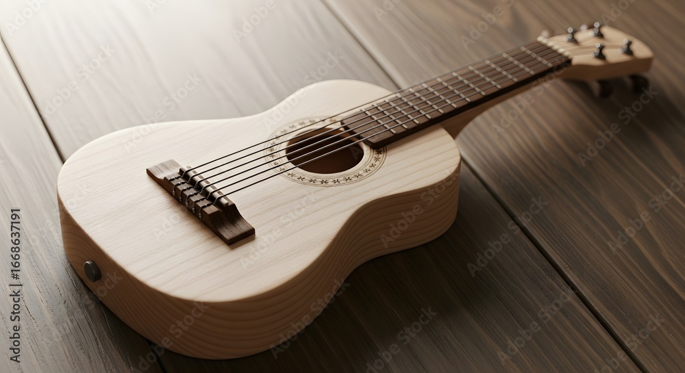 Fototapeta premium Acoustic Guitar Showcase in a Cozy Indoor Setting - Lifestyle Photo