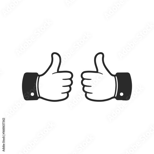 Black and white thumbs up gesture with two hands in suit