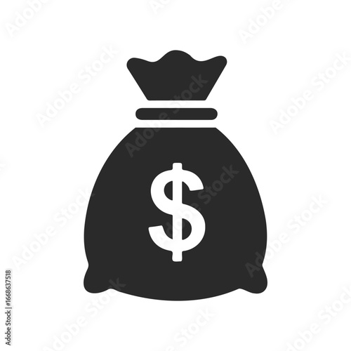 Monochrome money bag icon with dollar sign on white background