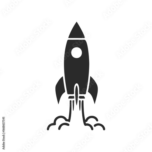 Black silhouette of rocket launch with trails