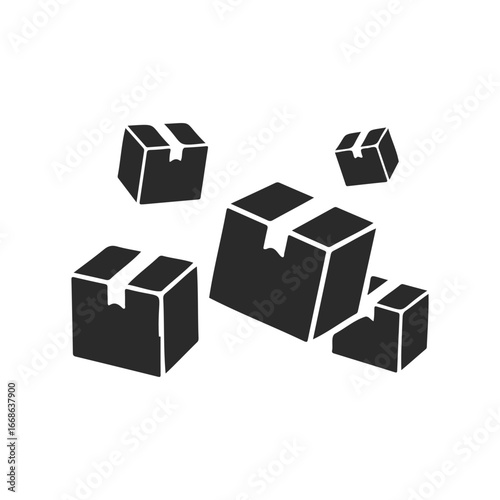 Floating black shipping boxes on white background