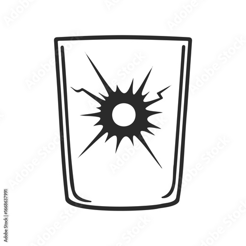 Broken glass icon with crack and shattered design on white background