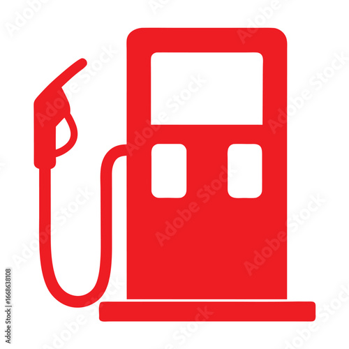 Red gas pump icon with hose and nozzle on white background station fuel 3