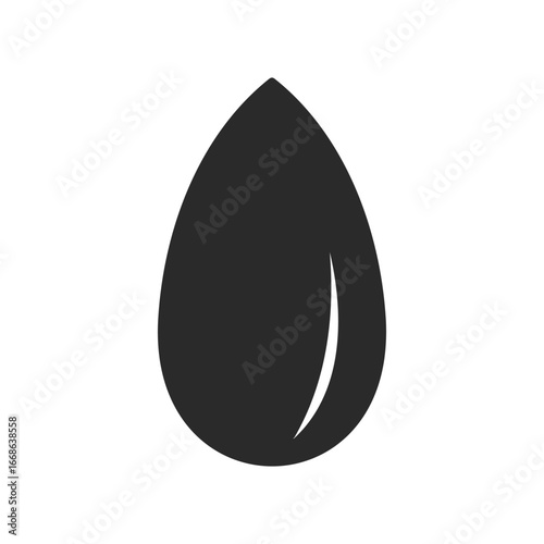 Black teardrop icon on white background: minimalist waterdrop symbol