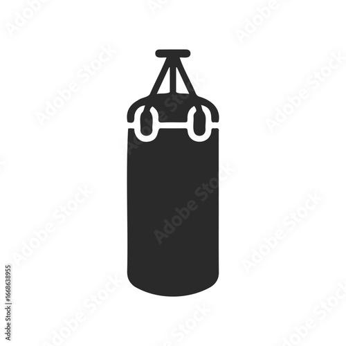 Silhouette of a hanging punching bag on a white background